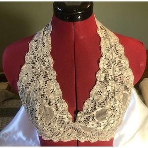 Free People Bra Intimately Halter Brown Floral Lace Bralette Size M